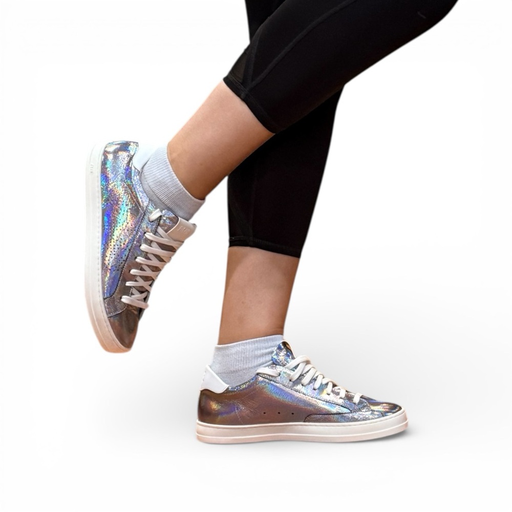 NWT P448 Leather Sneakers Women Size 9 Iridescent Low Top - Picture 13 of 13